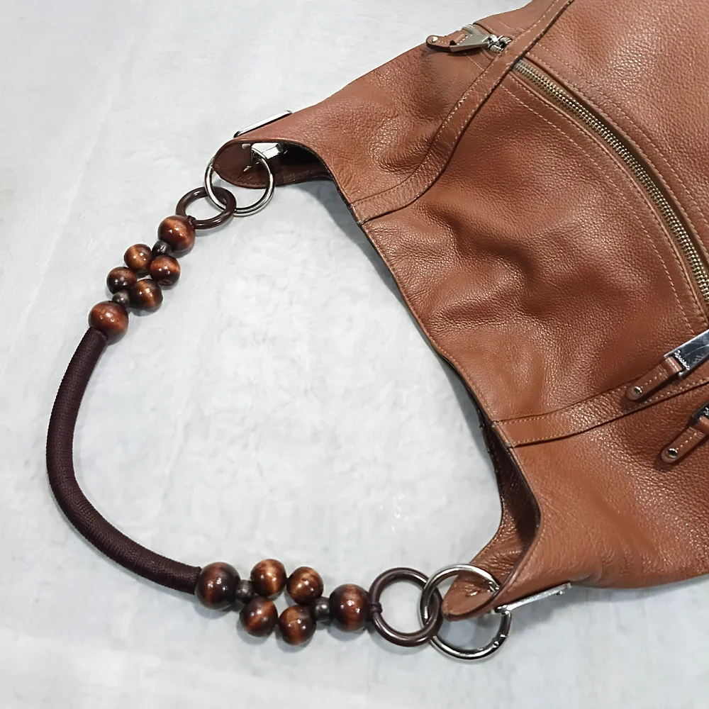 Tiganello Leather Hobo Bag With Beaded Ebellished Strap